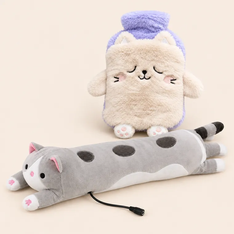 Le coussin chat USB et la bouillotte chat beige